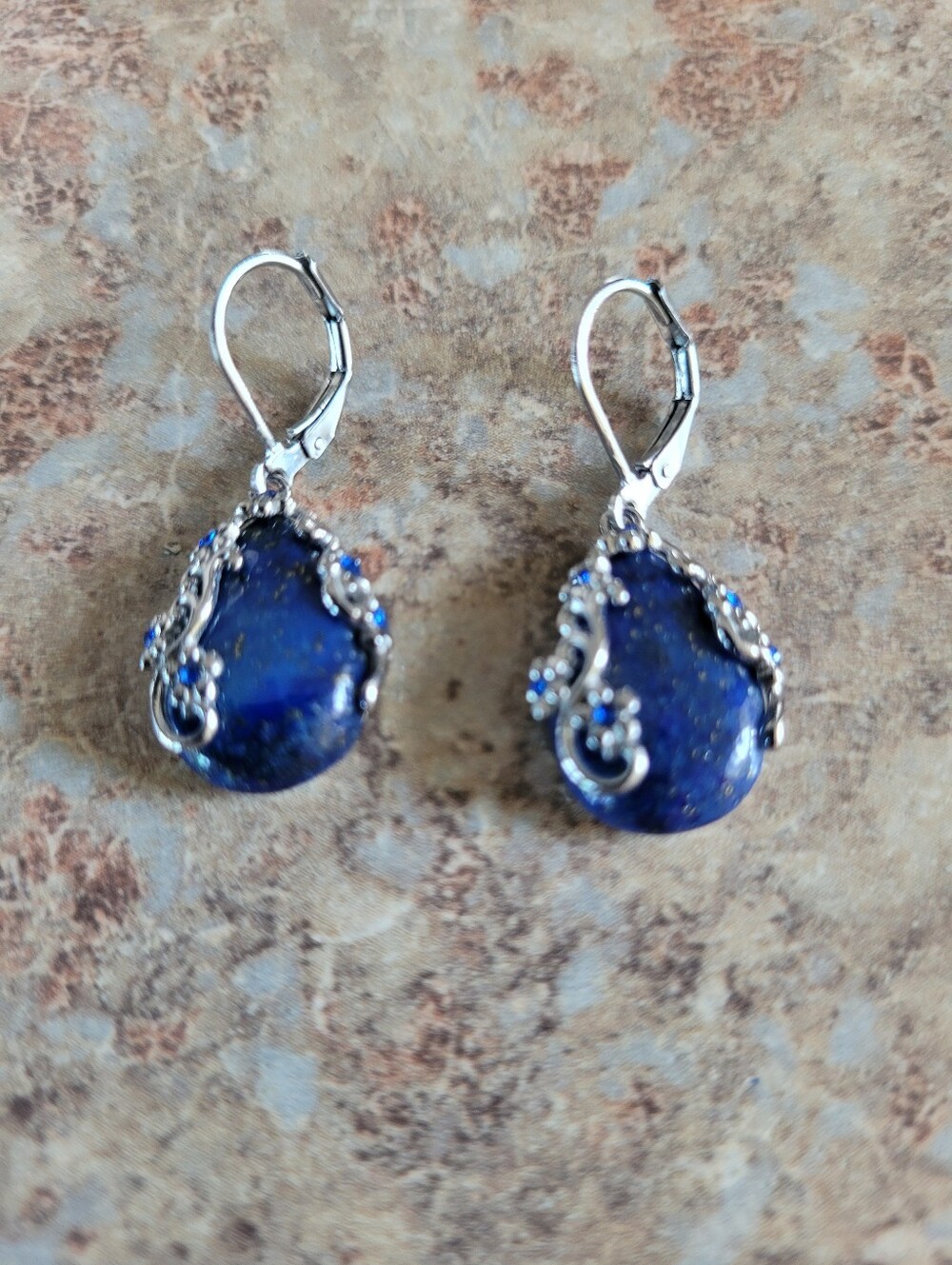Vintage Look Blue Stone Teardrop Dangle Drop Earrings
